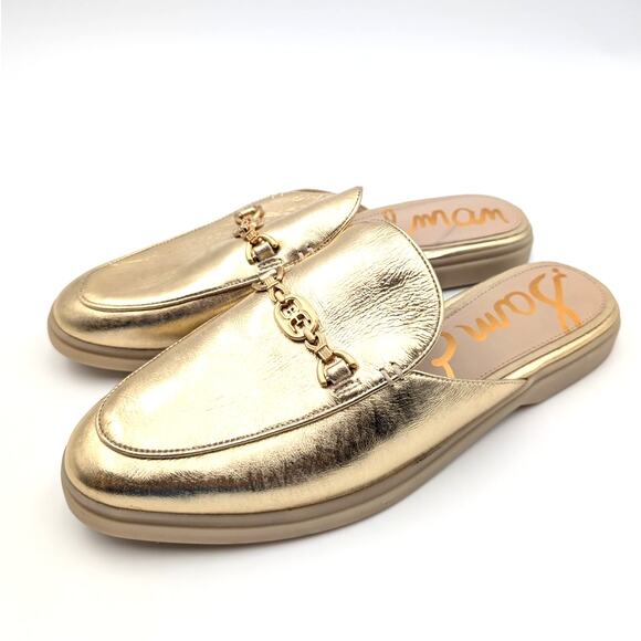 Sam Edelman Kira Slip On Mule Women's Logo Leather Gold Size US11M EU42 - Picture 1 of 12